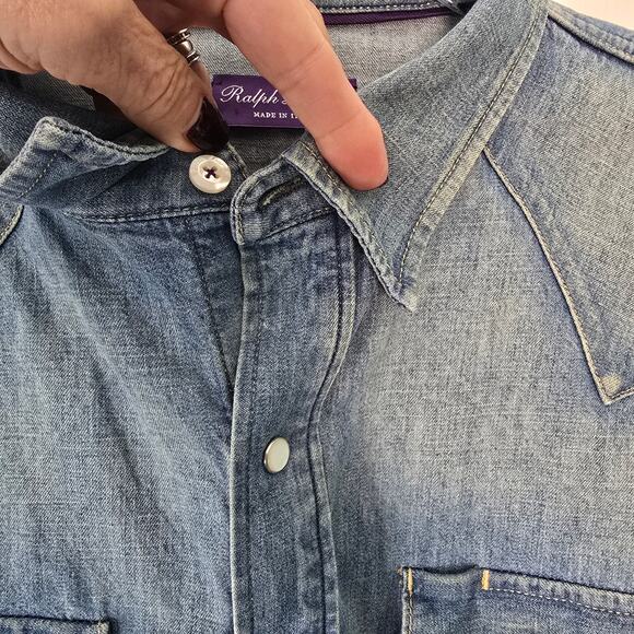 Ralph Lauren Purple Label Italian Made Western Denim Shirt Pearl Snap Men'sXXL - Picture 5 of 9